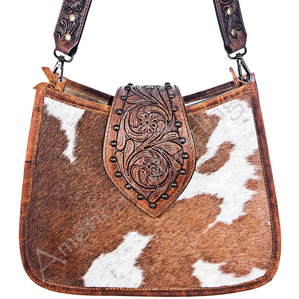 American Darling Women's Hobo Bag Western Hand Tooled Hair-On Genuine Leather Handbag and Ladies Purse