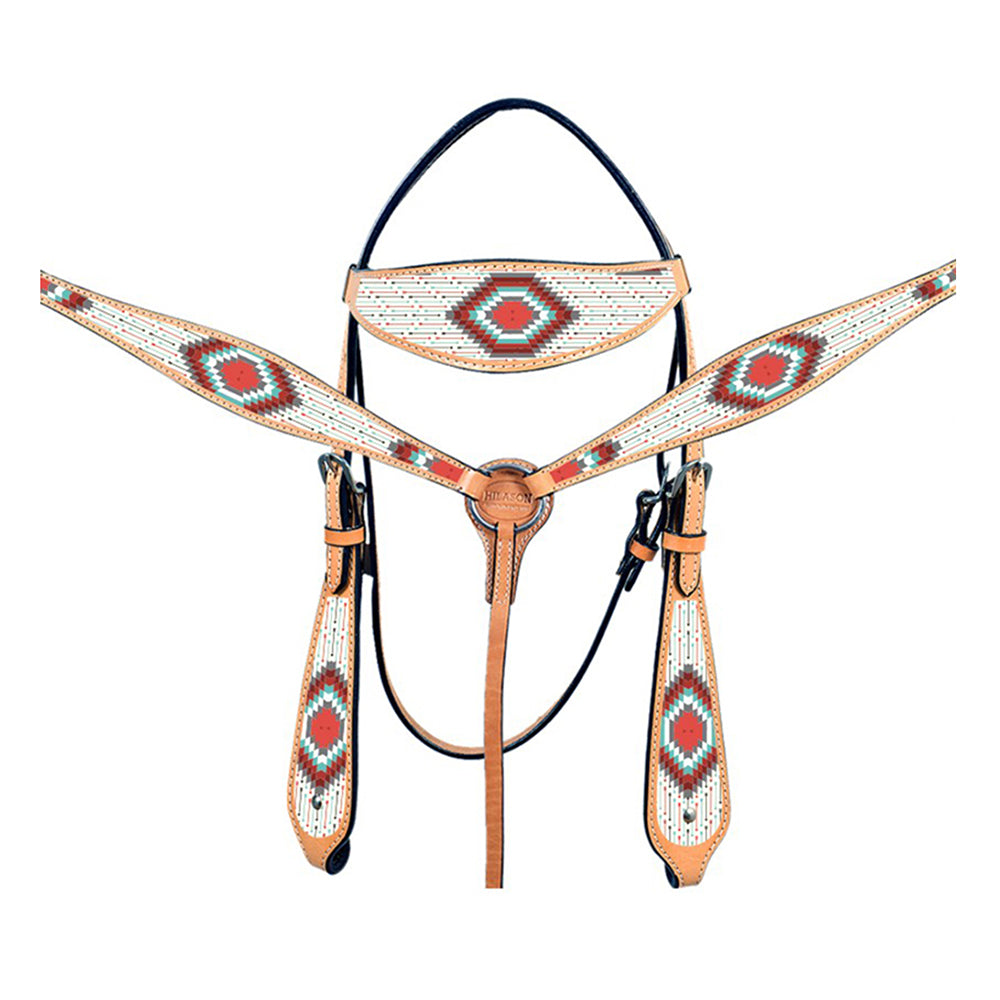 HILASON Western Horse Leather Headstall & Breast Collar Tack Set Grey Firestorm | for Horses