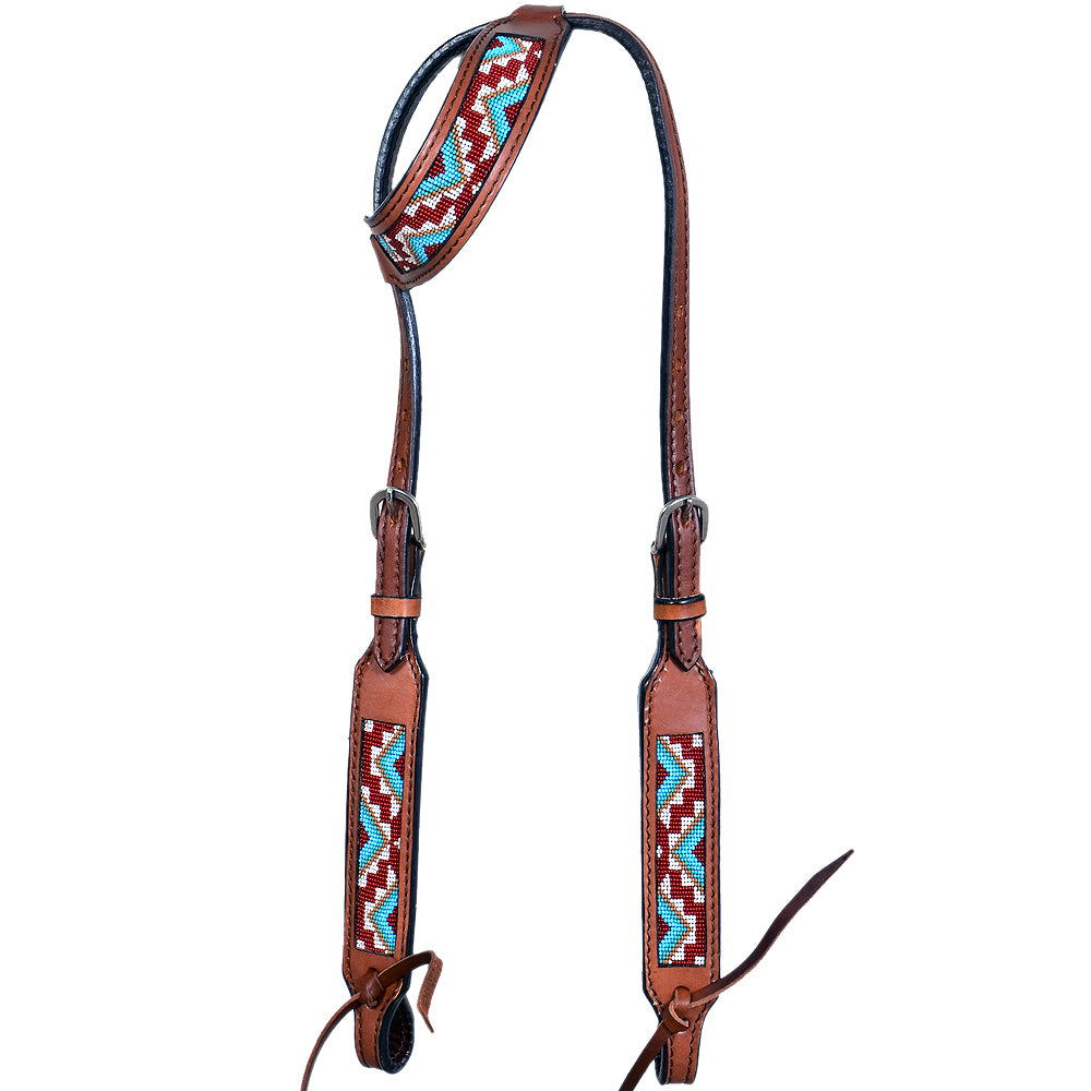 HILASON Western Horse Headstall Bridle American Leather w/ Beaded Aztec Brown