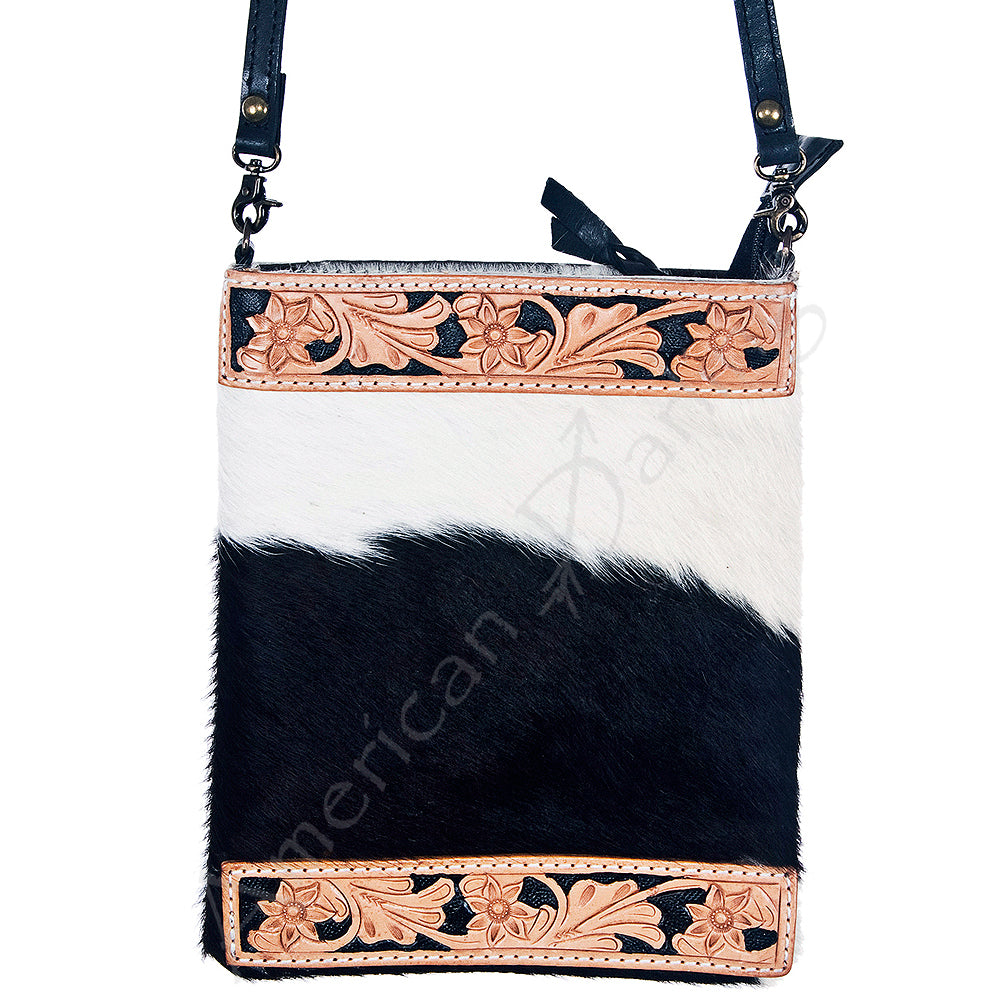 ADBGS200BKW American Darling Hand Tooled Hair On Genuine Leather Women Bag Western Handbag Purse