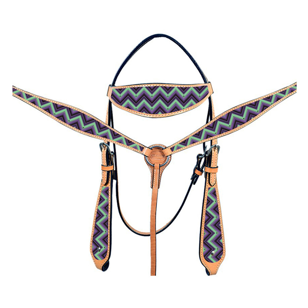HILASON Western Horse Leather Headstall & Breast Collar Tack Set Chevron | for Horses