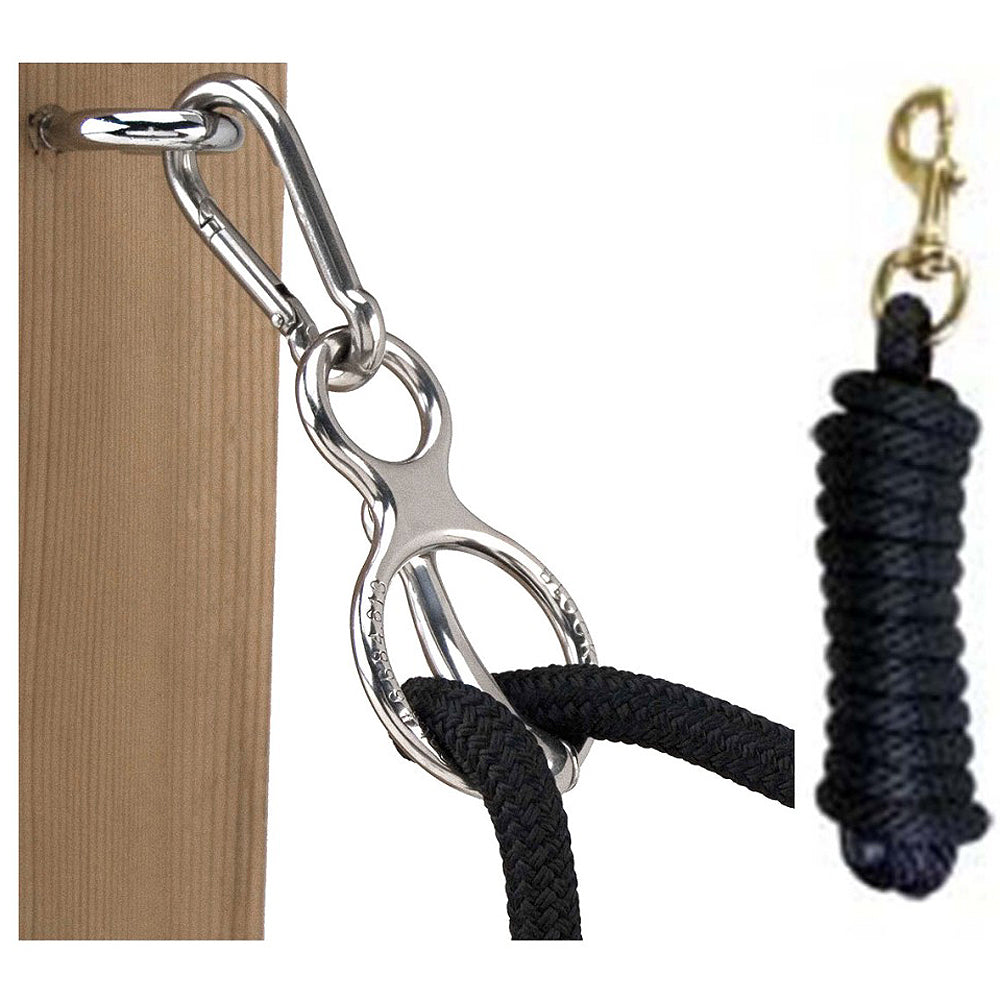 [ Set Of 2 ] Blocker Tie Ring || Horse Chrome + Pc 10' Poly Lead Rope