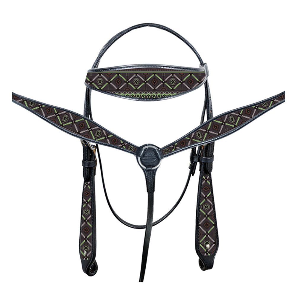 HILASON Western Horse Leather Headstall & Breast Collar Tack Set Grey Firestorm