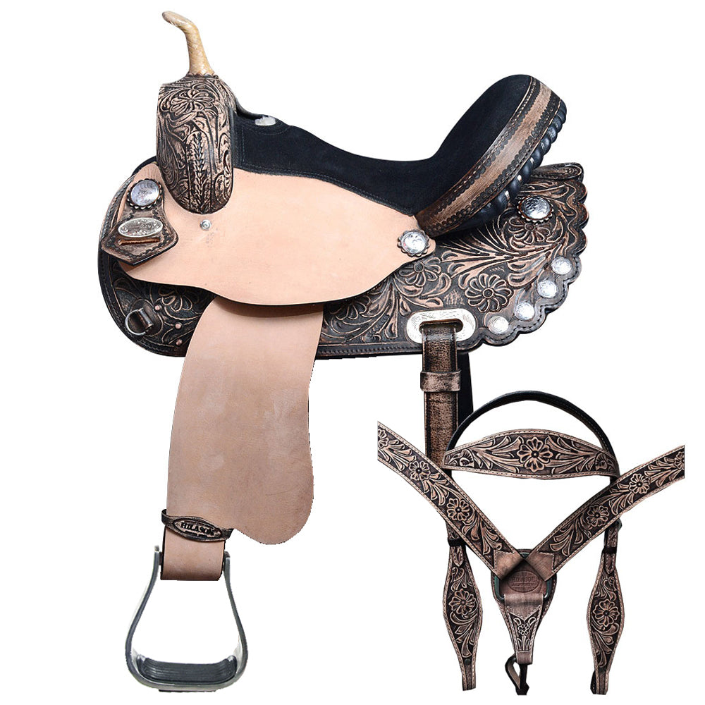 HILASON Western Horse Treeless Saddle American Leather Trail Barrel Tack | for Horses