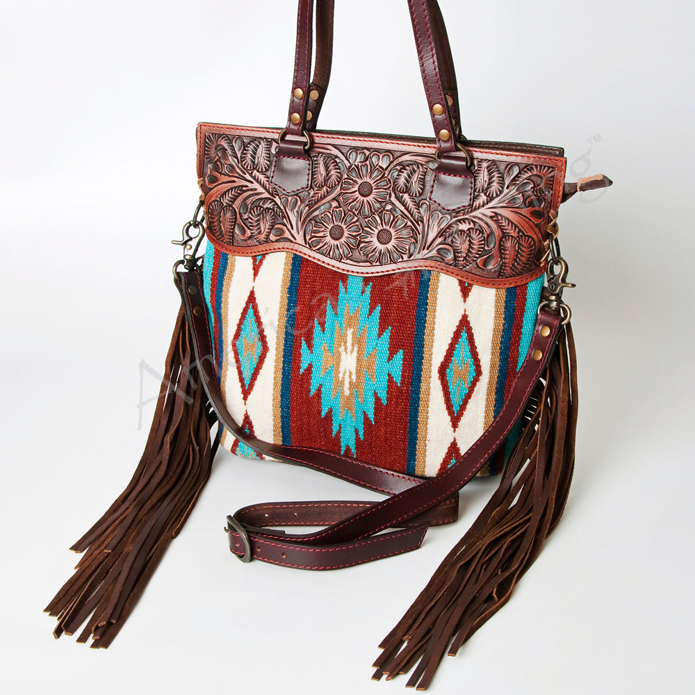 American Darling CrossBody Bag Saddle Blanket Fabric Hand Tooled Genuine Leather Western Women Handbag | for