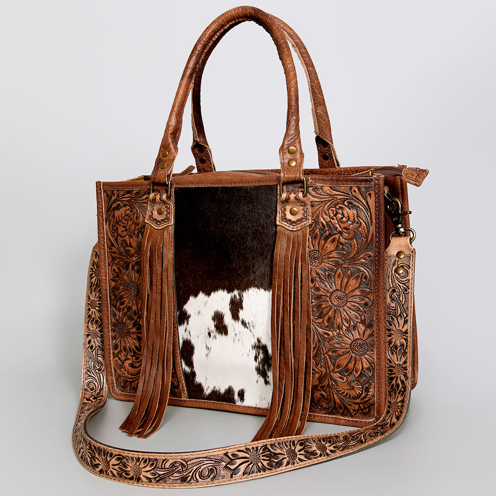 American Darling Briefcase Hand Tooled Hair On Genuine Leather Western Women Bag Handbag | for Cute Laptop