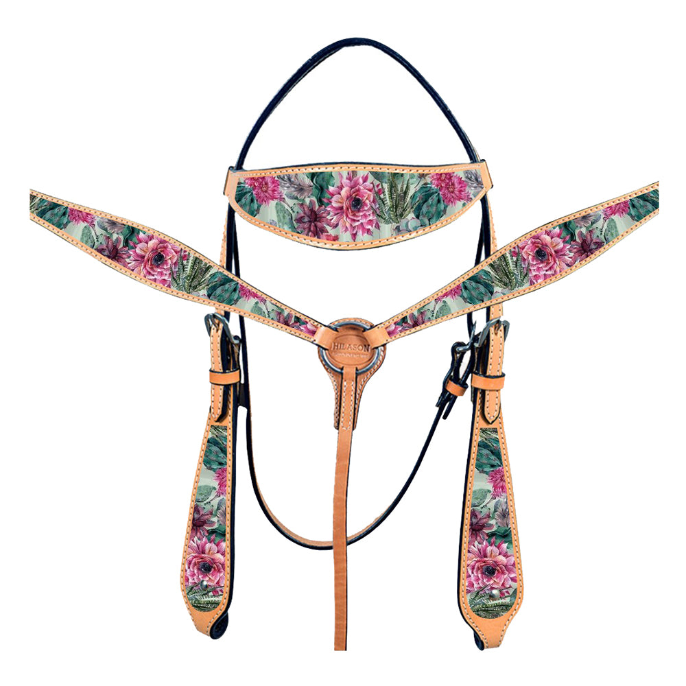 HILASON Western Horse Headstall Breast Collar Set American Leather | Tack for Horses