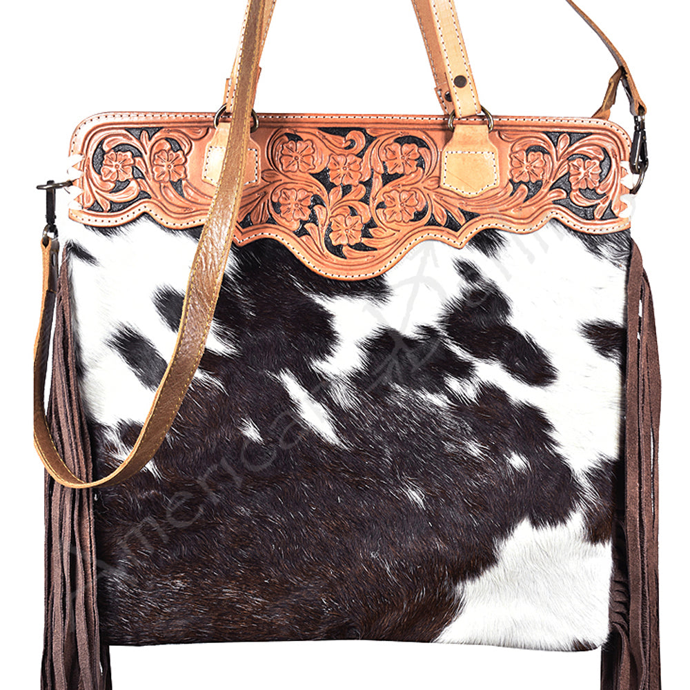 American Darling Tote Hand Tooled Hair on Genuine Leather Western Women Bag Handbag Purse | Travel Bags College Casual
