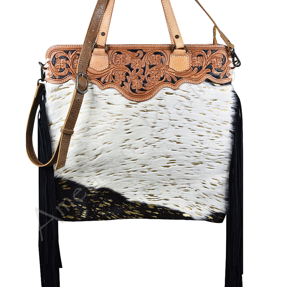 American Darling Tote Hand Tooled Hair on Genuine Leather Western Women Bag Handbag Purse | Travel Bags College Casual
