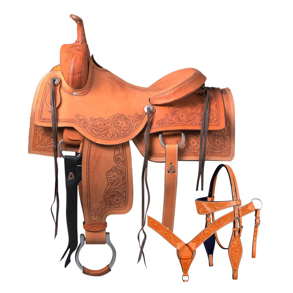 HILASON Horse Cutting Cutter Trail Pleasure Leather Saddle With Tack Set