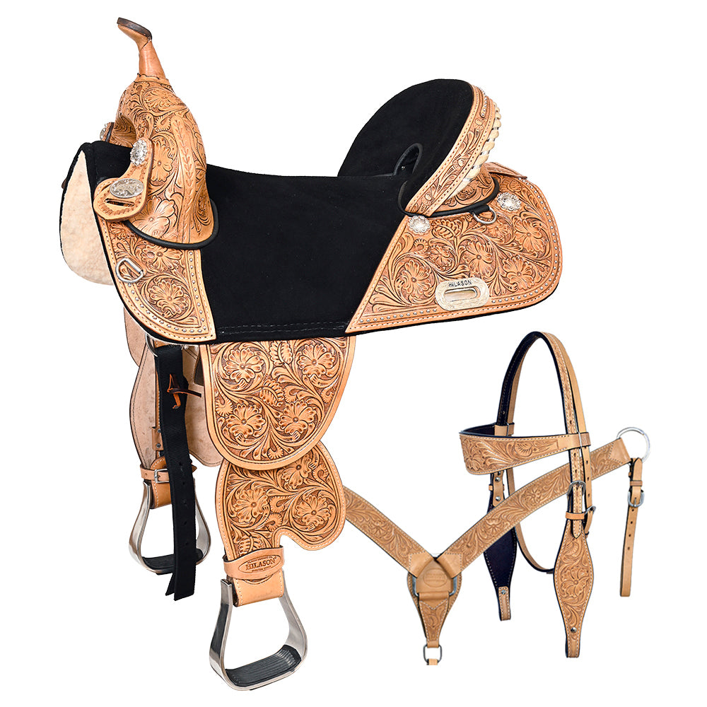 Hilason Western Horse Treeless Barrel Racing American Leather Saddle