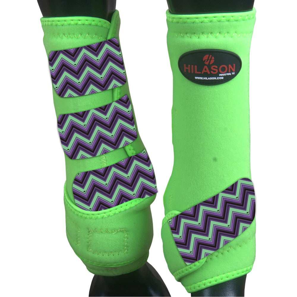 Hilason Horse Medicine Sports Boots Rear Hind Leg Green Chevron