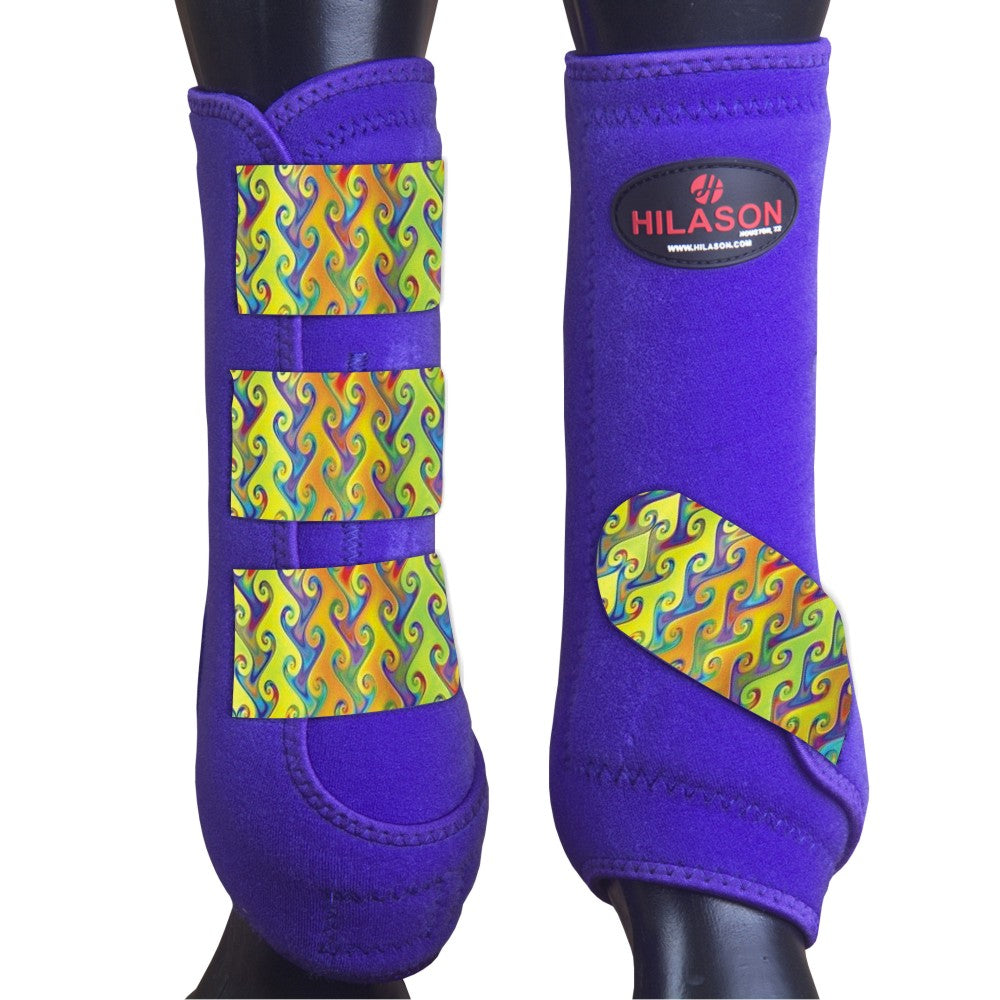 Large Hilason Horse Medicine Sports Boots Front Leg Purple w/ Rainbow