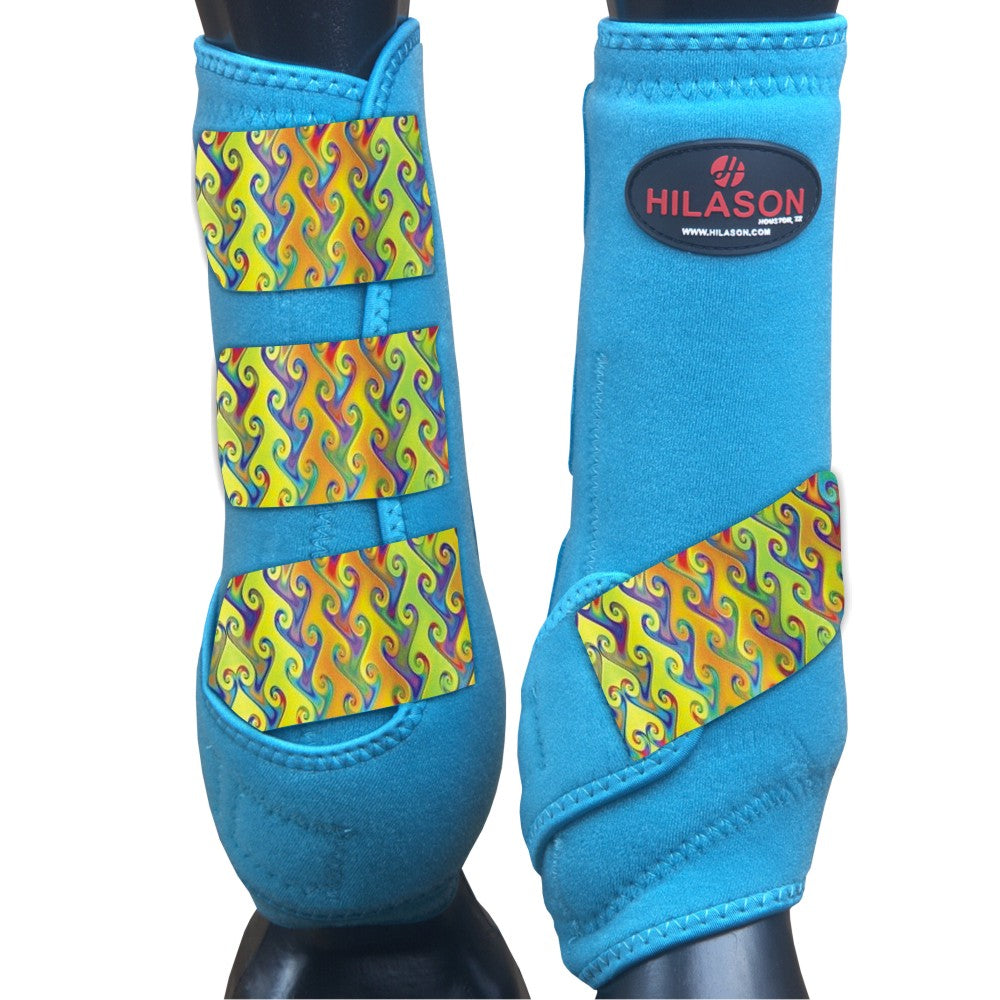 Large Hilason Horse Medicine Sports Boots Front Leg Turquoise w/ Rainbow