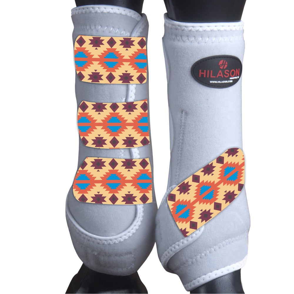 White w/ Aztec HILASON Horse Medicine Sports Boots Front Leg