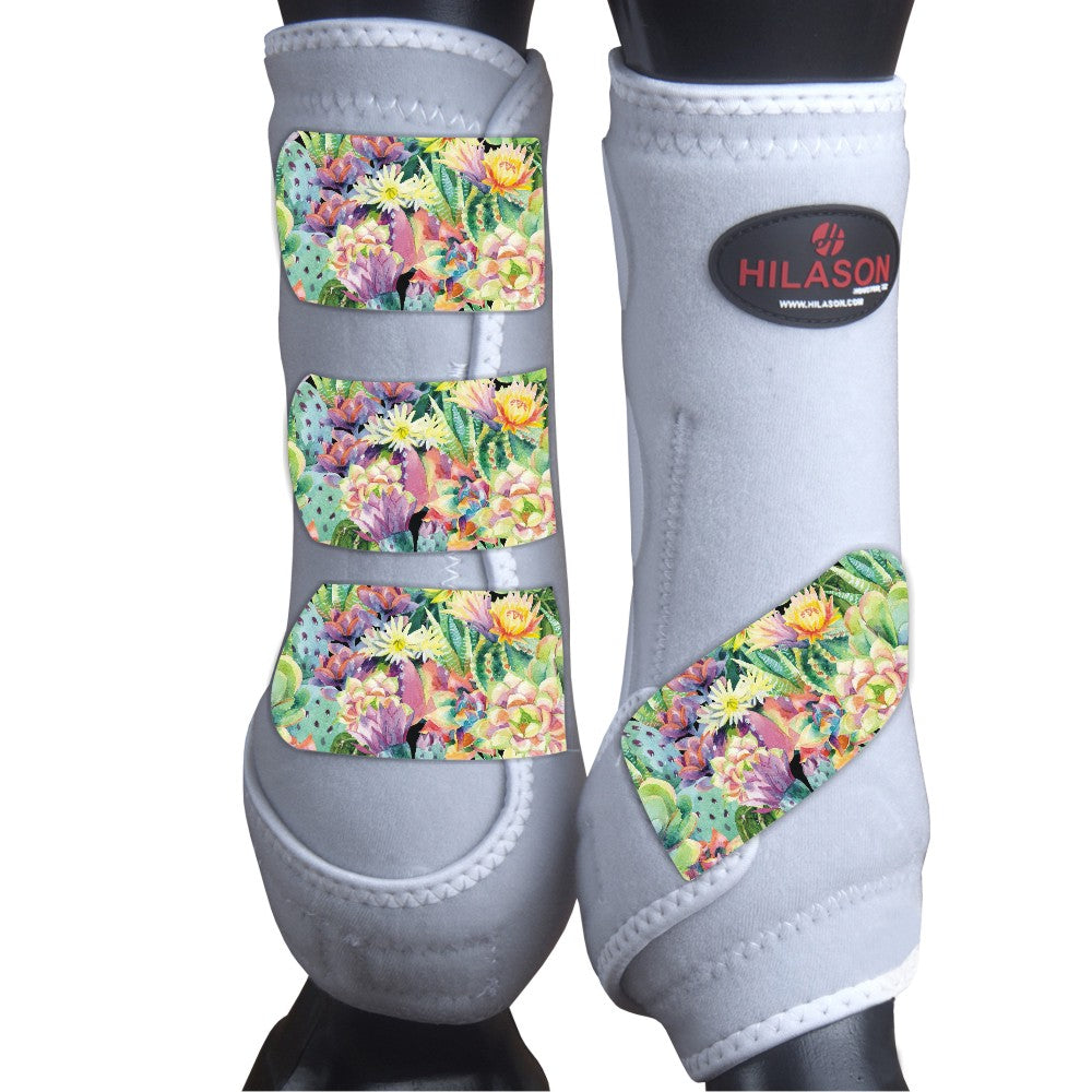 White w/ Blooming cactus HILASON Horse Medicine Sports Boots Front Leg