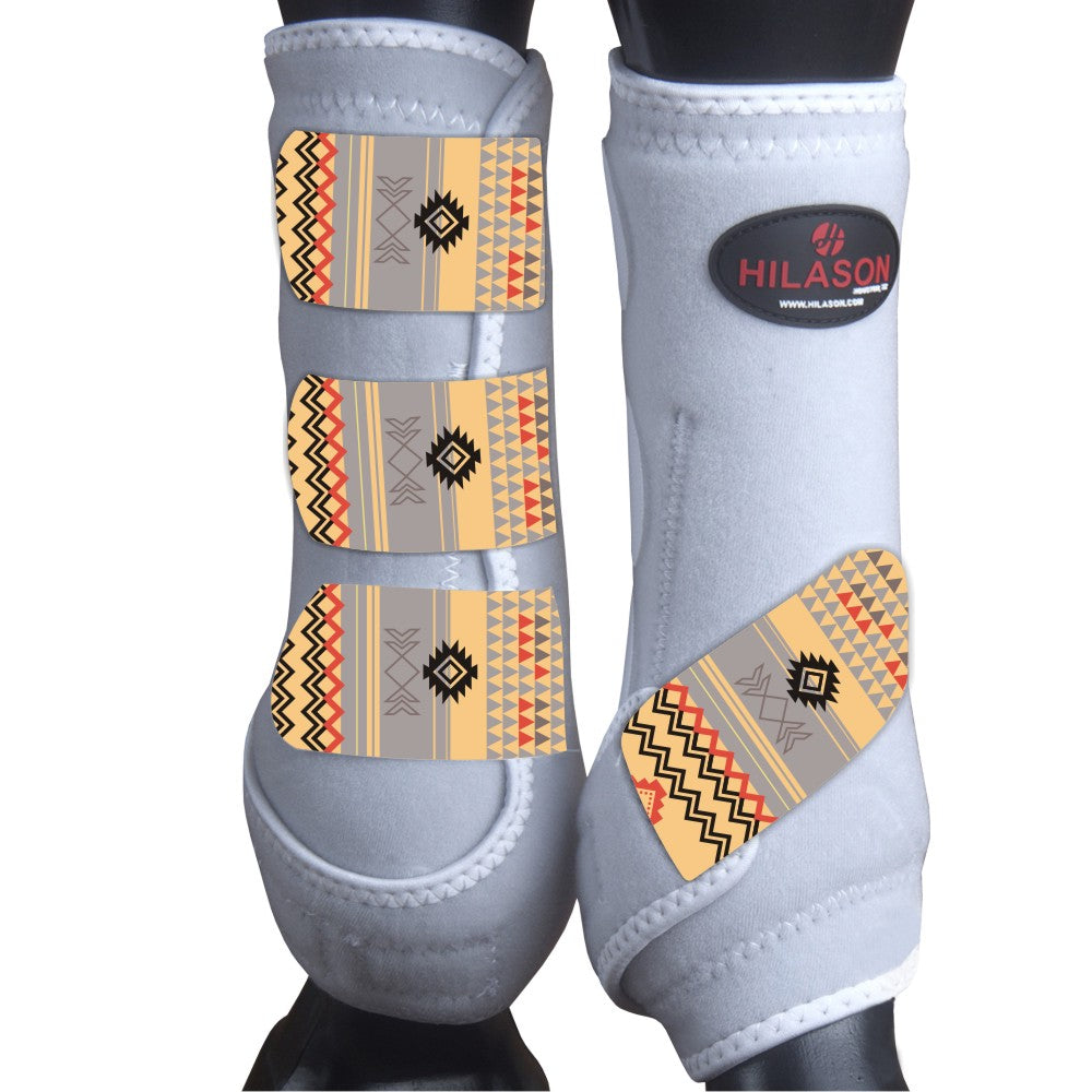 White w/ Aztec HILASON Horse Medicine Sports Boots Front Leg