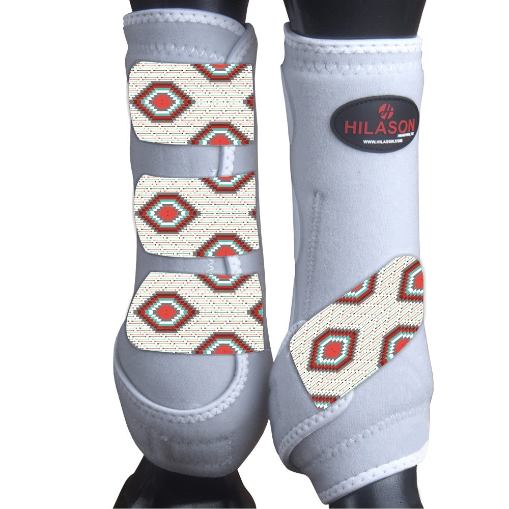 White w/ Grey Firestorm HILASON Horse Medicine Sports Boots Front Leg
