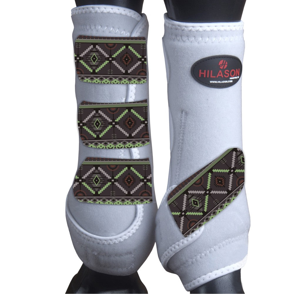 White w/ Tribal HILASON Horse Medicine Sports Boots Front Leg