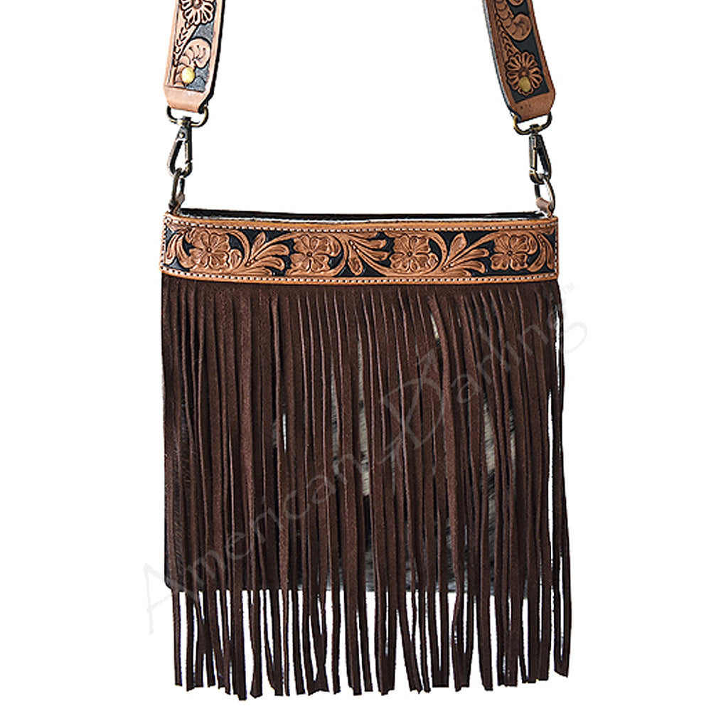 Ameran Darling Women's Crossbody Bag Western Hand Tooled Hair on Leather Handbag and Ladies Purse