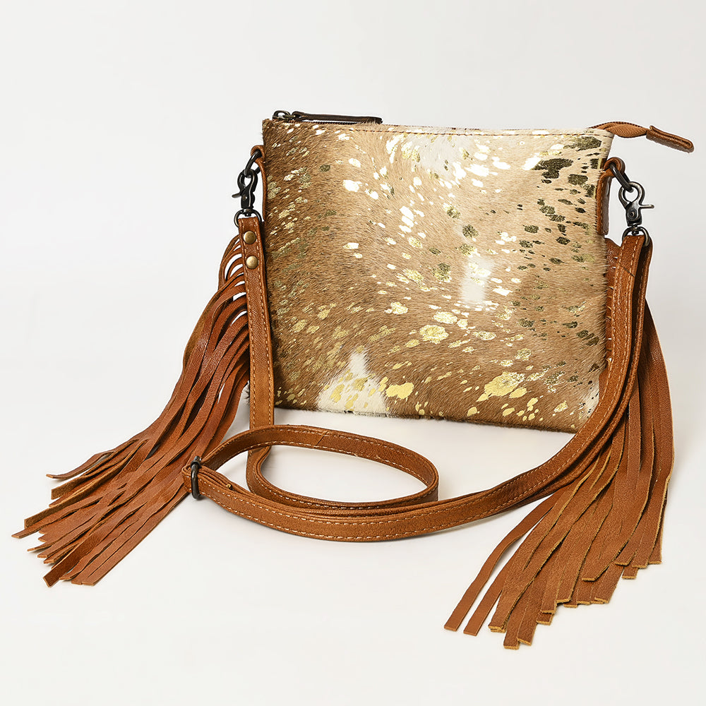 American Darling Western Small Crossbody Bag – Genuine Hair-On Cowhide Leather with Fringes, Adjustable Strap, Handcrafted in Texas