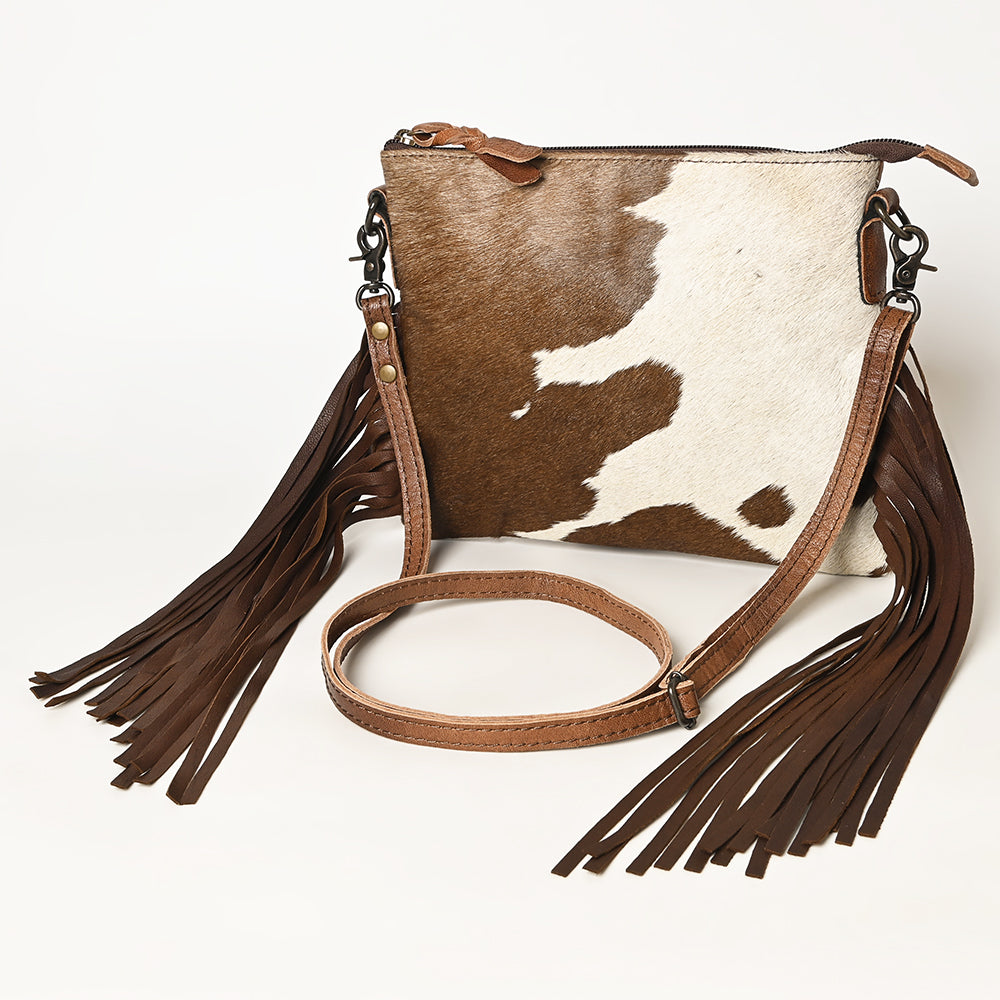 American Darling Western Small Crossbody Bag – Genuine Hair-On Cowhide Leather with Fringes, Adjustable Strap, Handcrafted in Texas
