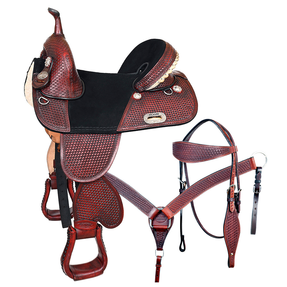 HILASON Treeless Trail Barrel American Leather Saddle Tack Set | Horse Western for Horses