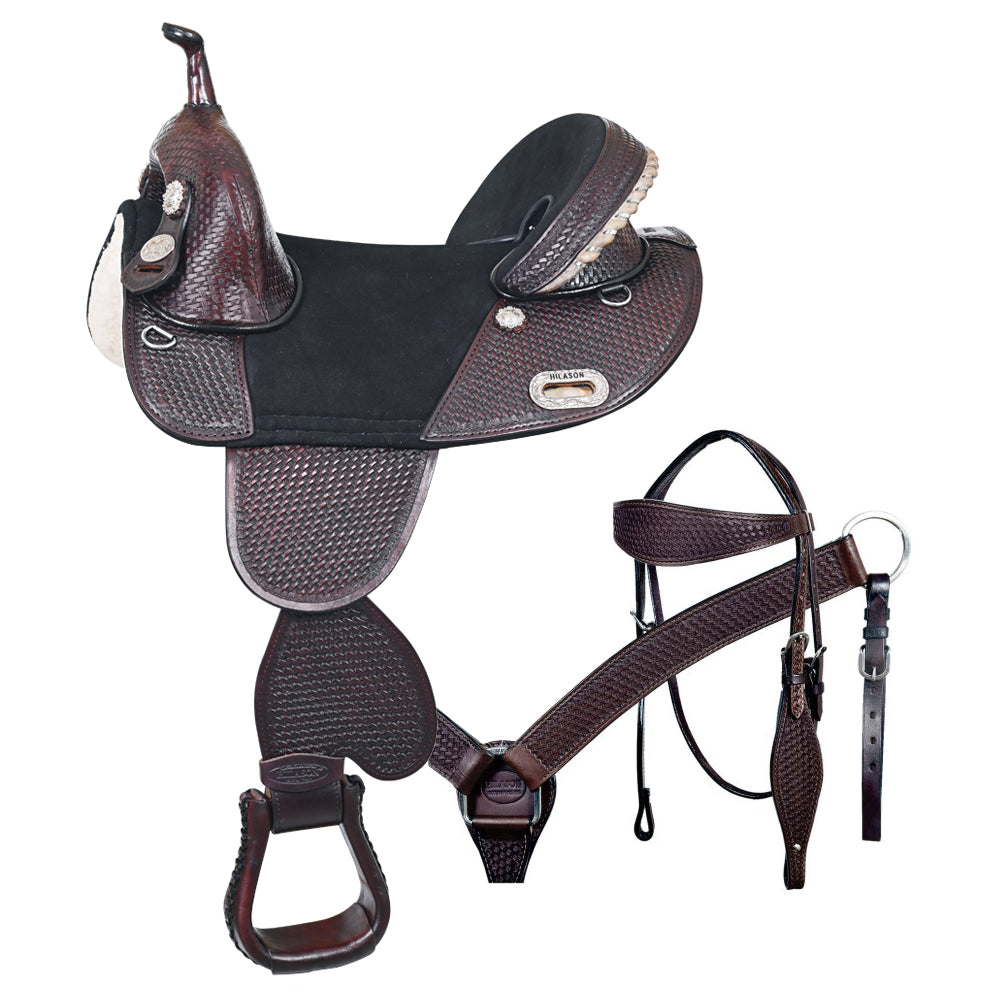 HILASON Western Horse Treeless Trail Barrel American Leather Saddle Tack | for Horses