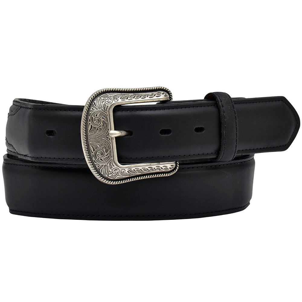 44 In 3D Belt Western Mens Basic Leather Overlay Silver Buckle Black