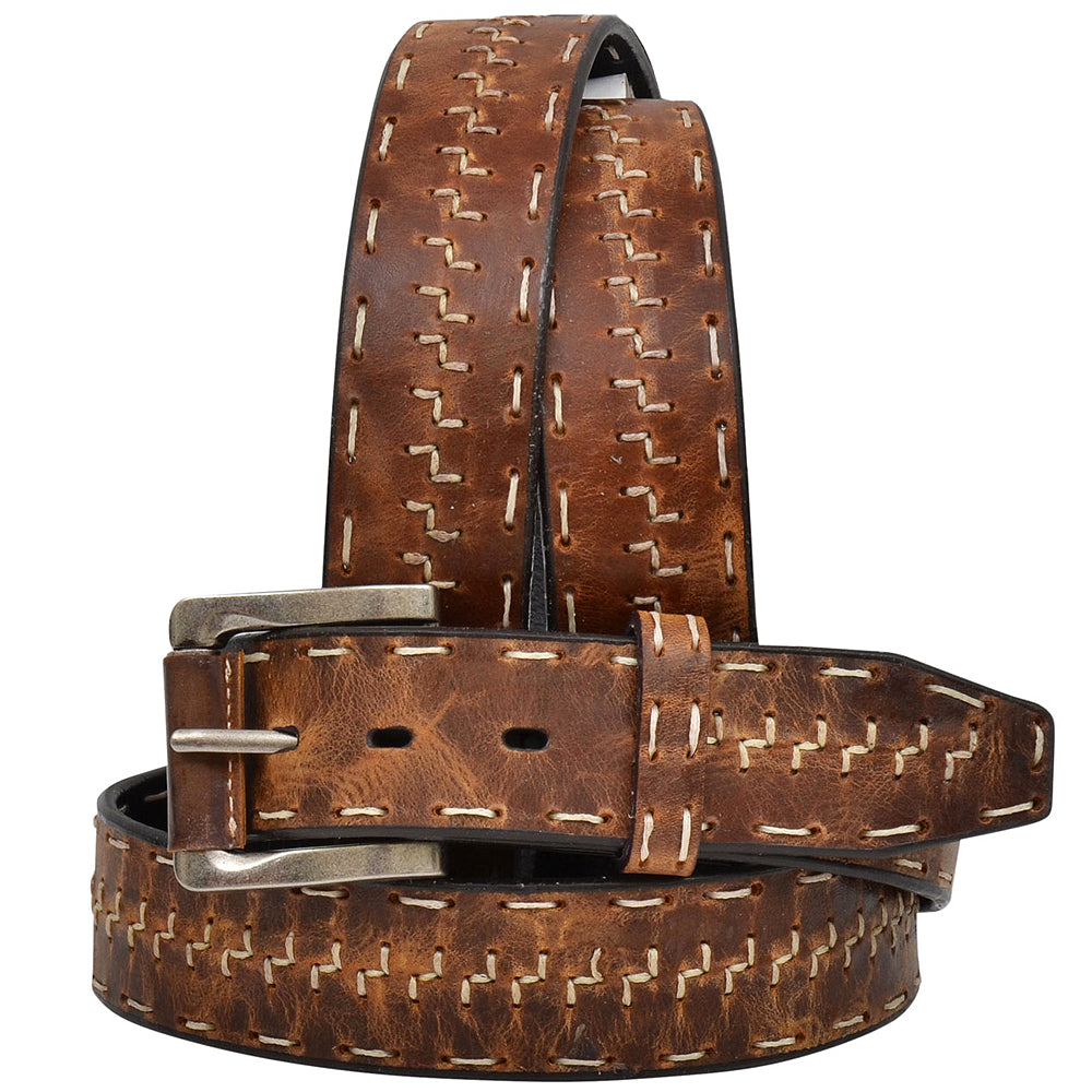 3D Western Men's Brown Distressed Leather Belt  & Removable Silver Buckle (1.5")