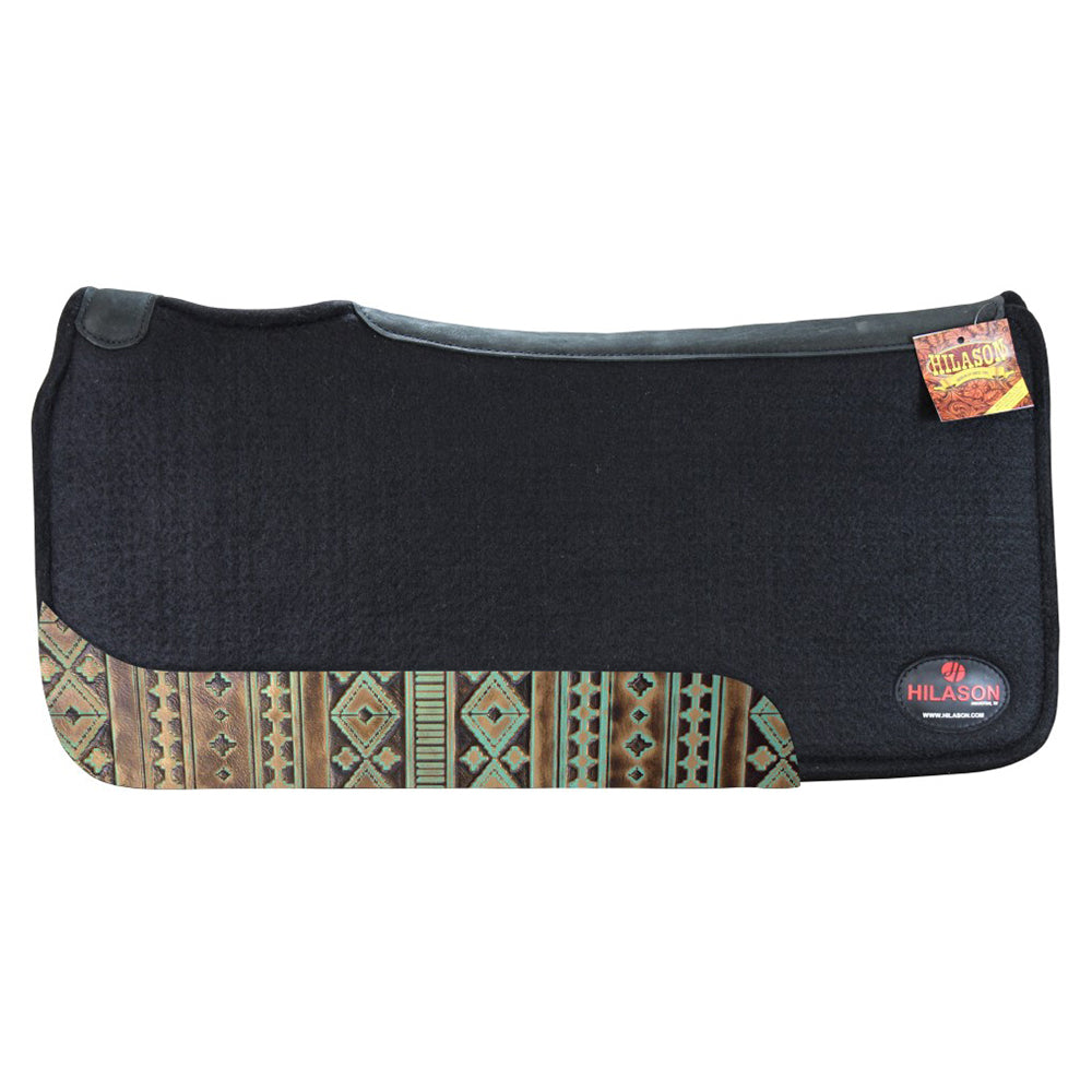 HILASON Western Wool Felt Horse Saddle Pad W/ Distressed Wear Leather | for Horses