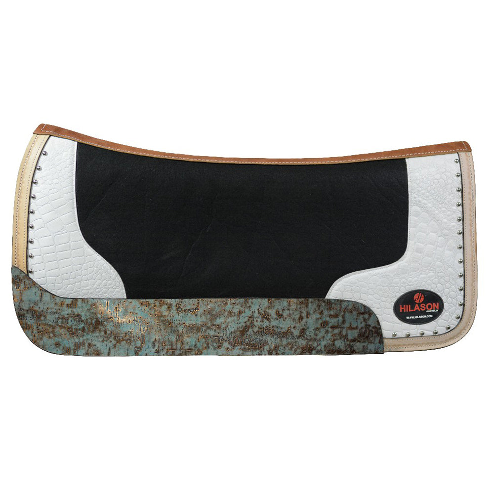 HILASON Western Wool Felt Horse Saddle Pad W/ Distressed Wear Leather | for Horses