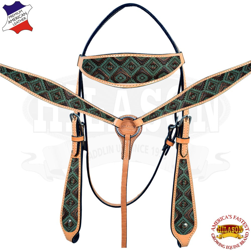 HILASON Western Horse Headstall Breast Collar Set American Leather | Tack for Horses