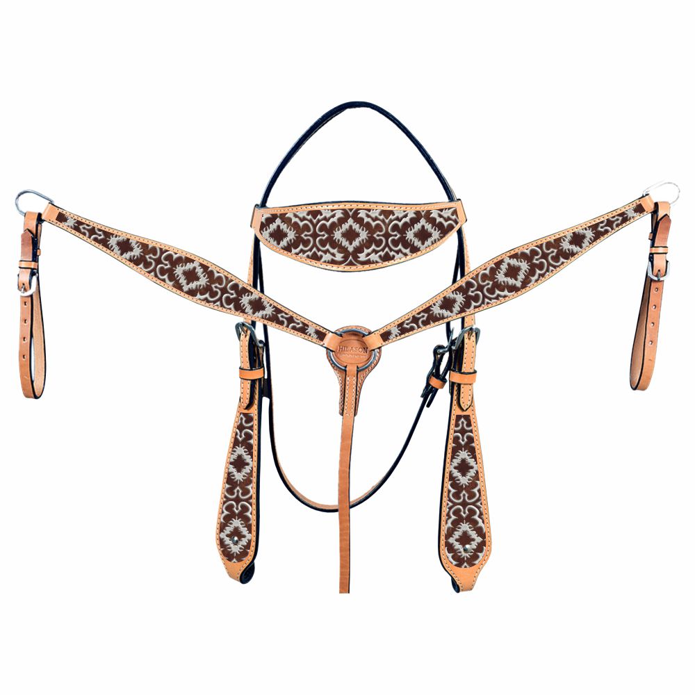 HILASON Western Horse Leather Headstall & Breast Collar Tack Set
