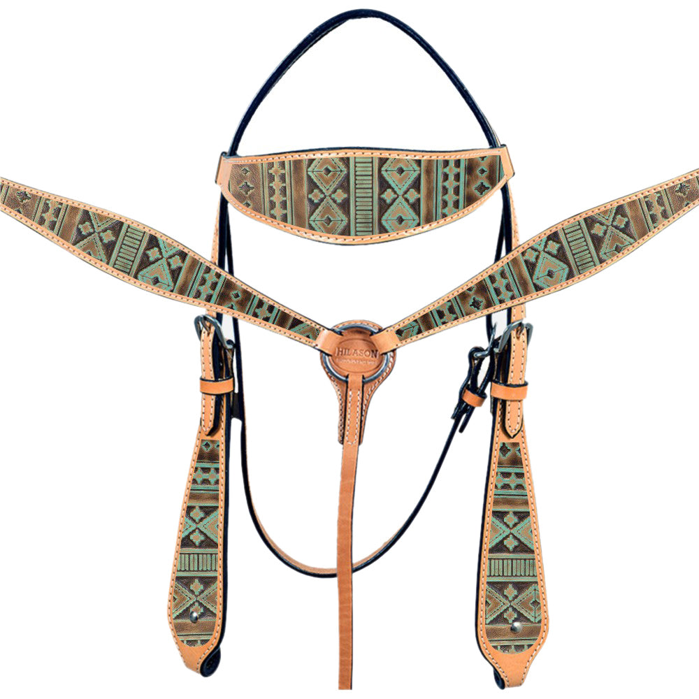 HILASON Western Horse Headstall Breast Collar Set Tack American Leather | for Horses