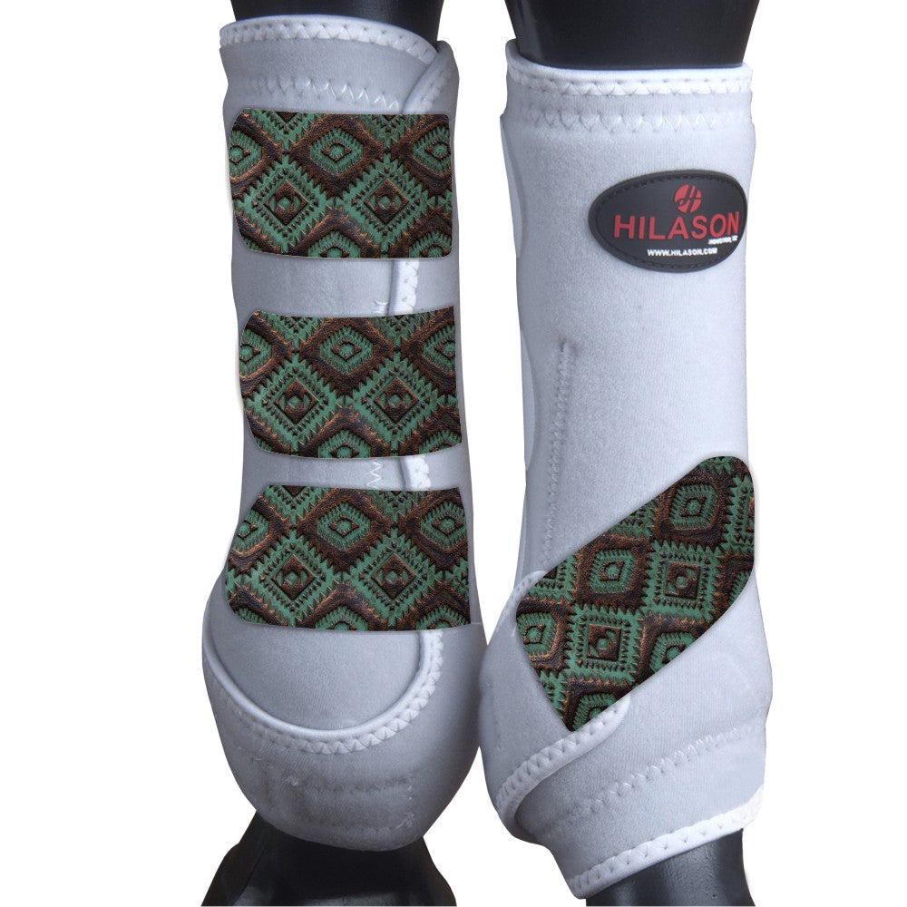 White w/ Aztec HILASON Horse Medicine Sports Boots Front Leg