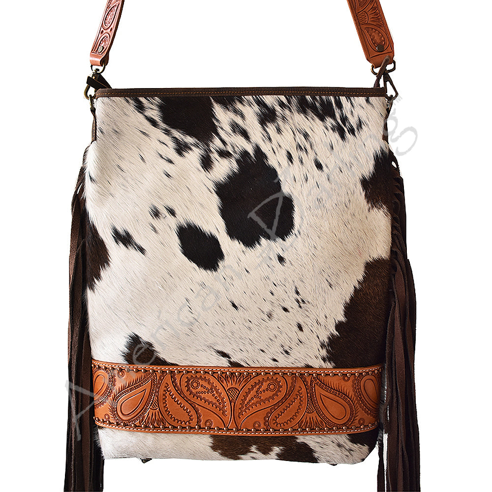 American Darling Women's Large Crossbody Hand Tooled Hair On Genuine Leather Handbag and Ladies Purse