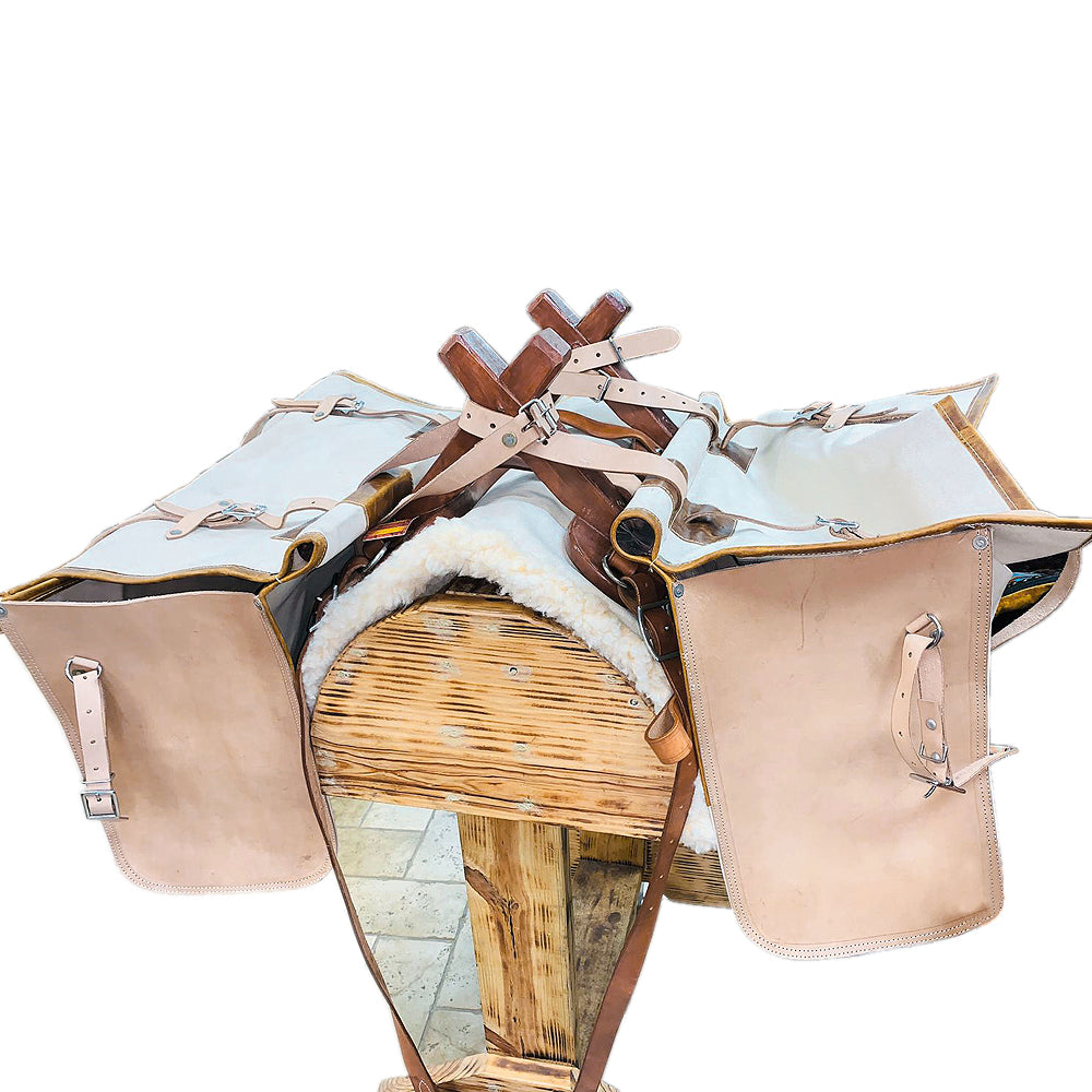 HILASON Sawbuck Pack Saddle with White Heavy Duty Pack Bags Panniers and Pad