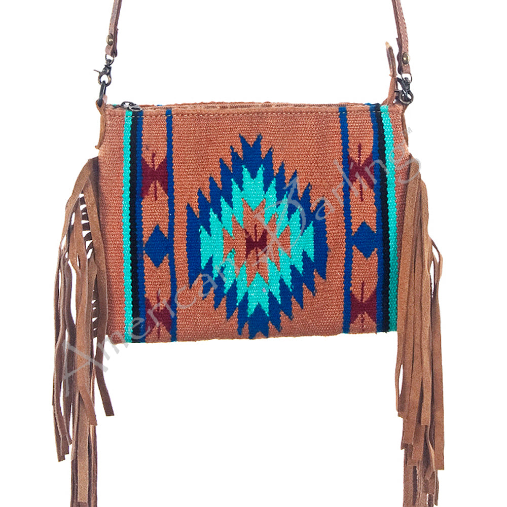 American Darling Crossbody Saddle Blanket Fabric Genuine Leather Western Women Bag Handbag Purse | for Cute Travel