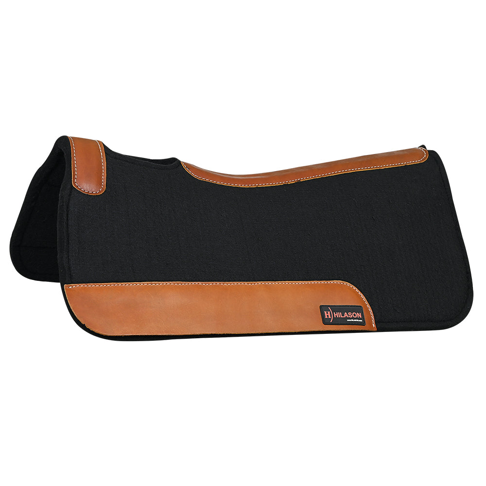 HILASON Western Wool Felt Contoured Horse Saddle Pad W/ Distressed Wear Leather | for Horses