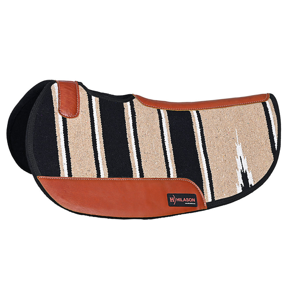 HILASON Western Wool Felt Contoured Horse Saddle Pad W/ Distressed Wear Leather | for Horses