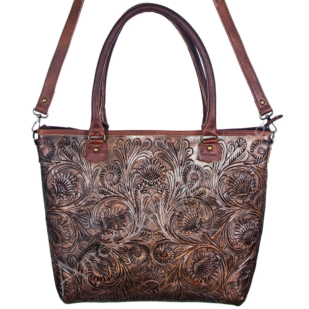 American Darling ADBG321BR Tote Hand Tooled Genuine Leather Women Bag Western Handbag Purse