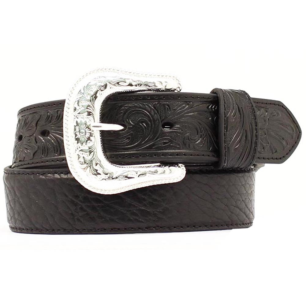 Nocona Western Leather Belt Mens Black Tooled Bullhide