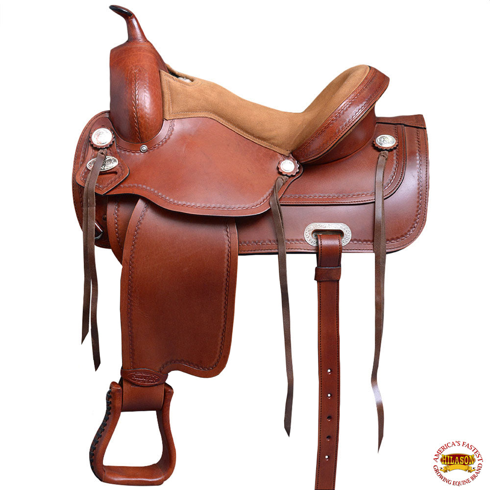 Western Horse Saddle Leather Treeless Trail Pleasure Dark Tan Hilason