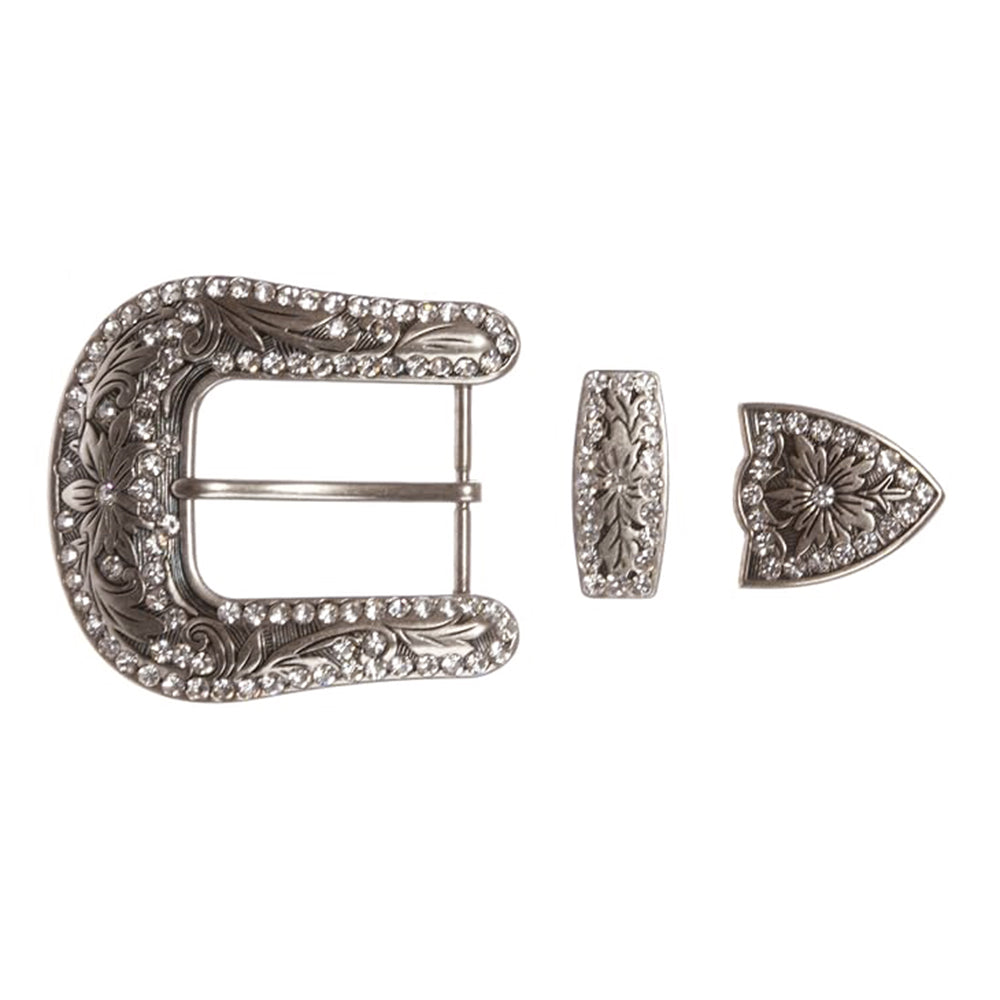 HILASON Western Buckle 1-1/2" Die-Cast Belt Buckle Set Rhinestone Floral