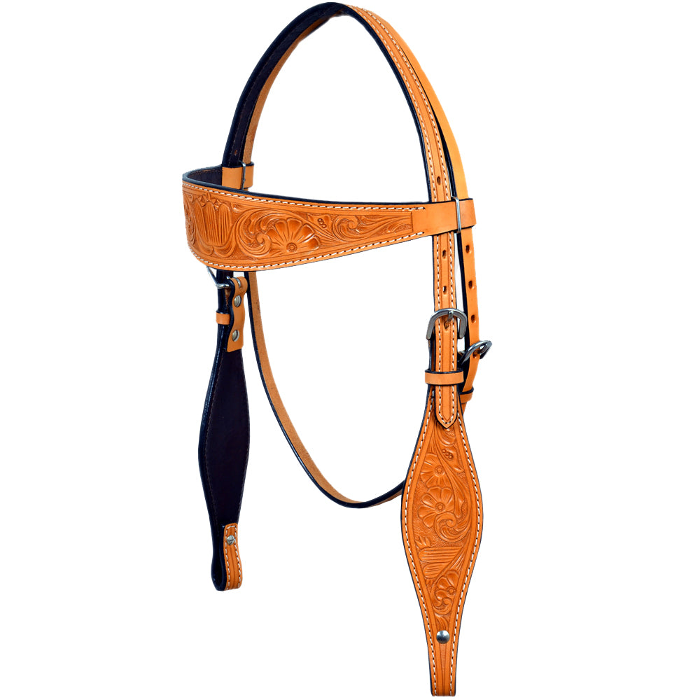 HILASON Western Horse Genuine Leather Headstall Floral Carved Tan Tack