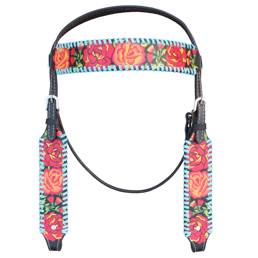 HILASON Western Headstall Horse Tack Leather Bridle Floral Hand Paint | for Horses Headstalls