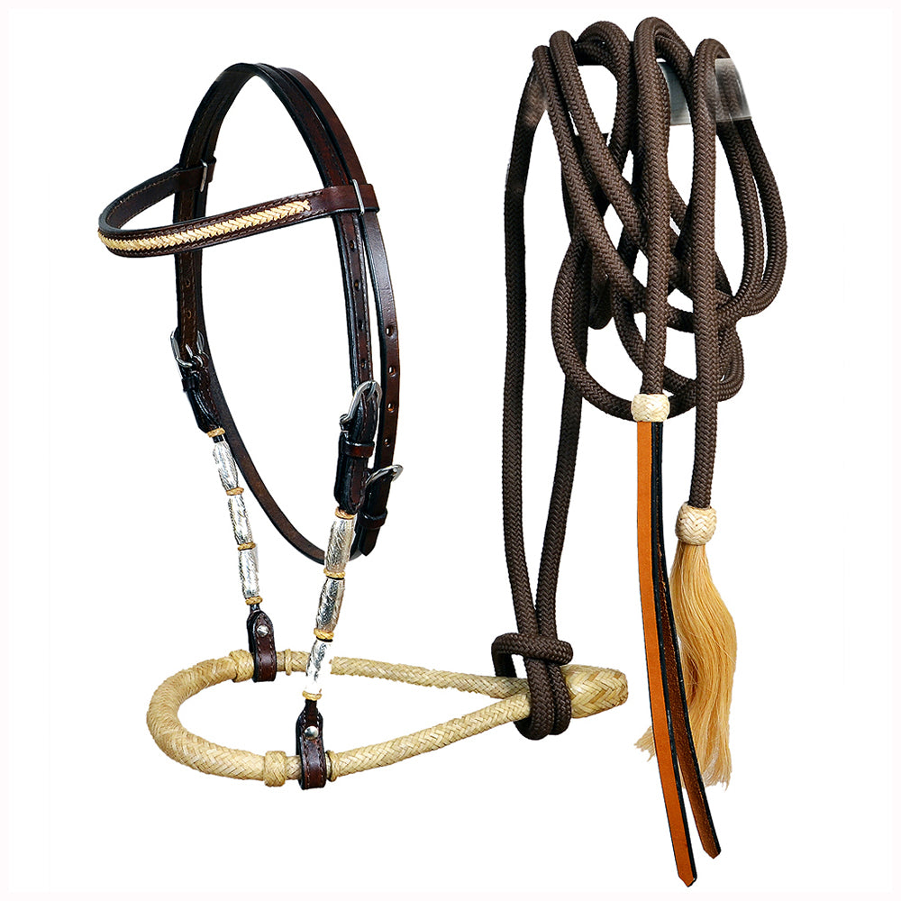 Hilason Western Horse Headstall American Leather Rawhide Bitless Rein