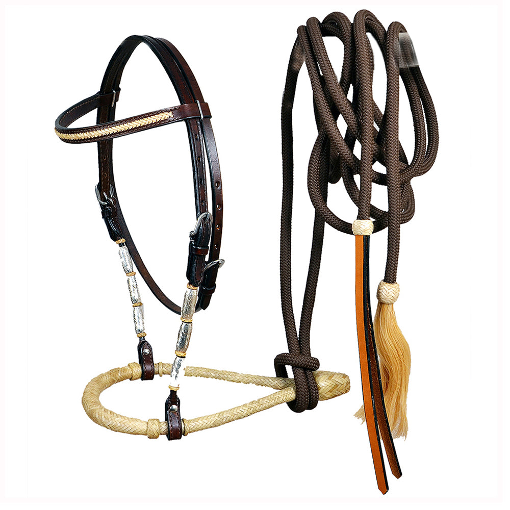 HILASON Western Horse Headstall American Leather Rawhide Bitless Rein | Bridle for Horses Headstalls