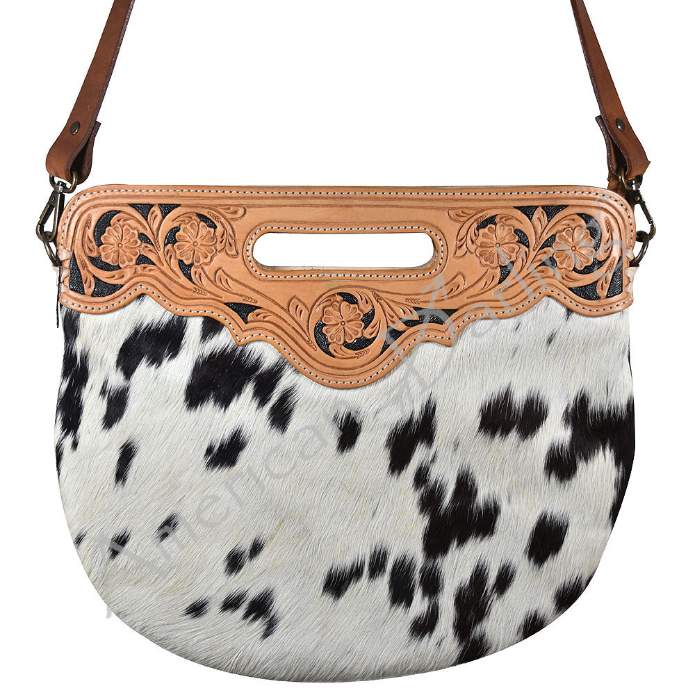 American Darling Women's Clutch Bag Western Hand Tooled Hair on Leather Handbag and Ladies Purse